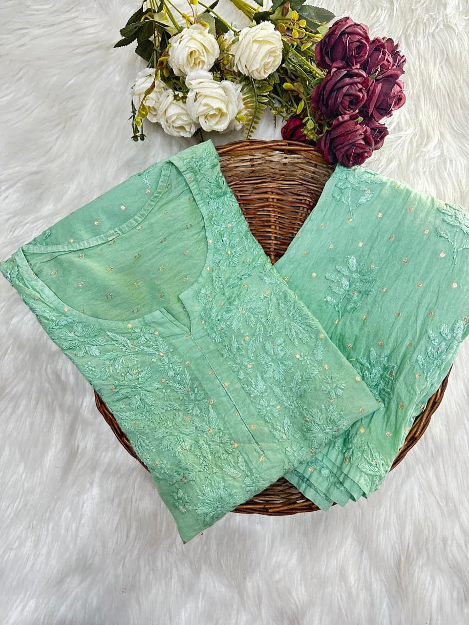 Chanderi Golden Dots Set - Chikankari official