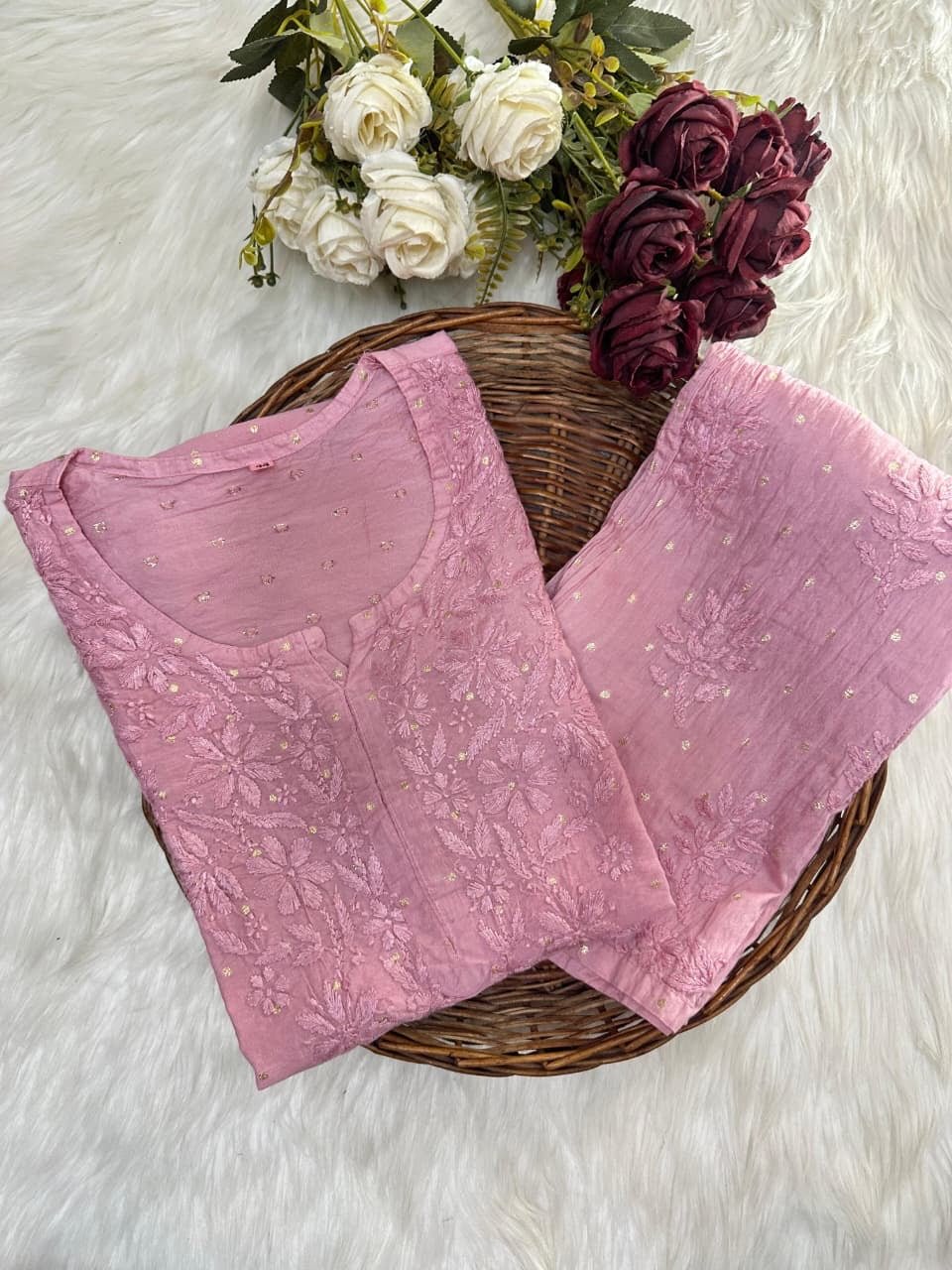 Chanderi Golden Dots Set - Chikankari official