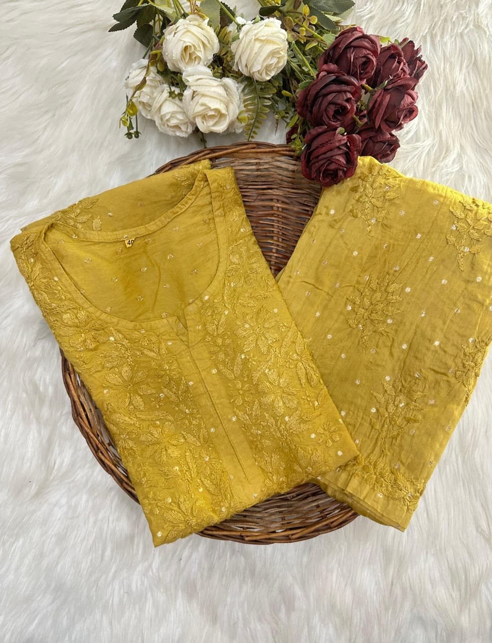 Chanderi Golden Dots Set - Chikankari official