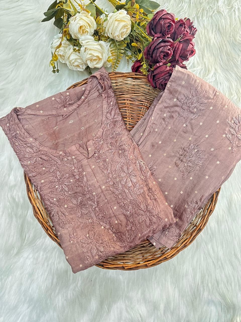 Chanderi Golden Dots Set - Chikankari official
