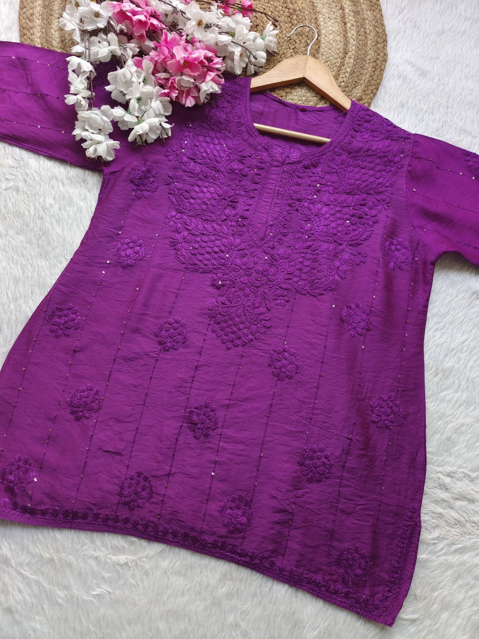 Chanderi Handwork Short top - Chikankari official