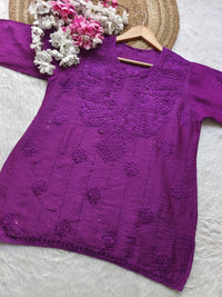 Chanderi Handwork Short top - Chikankari official