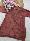 Chanderi Handwork Short top - Chikankari official