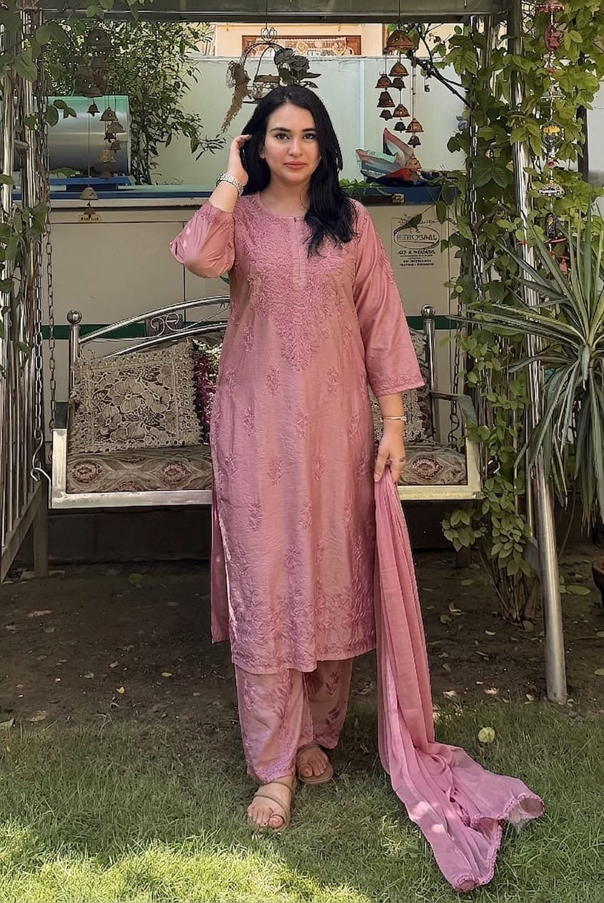 Chanderi Heavy work Ombre Rangrez 3pc Set - Chikankari official