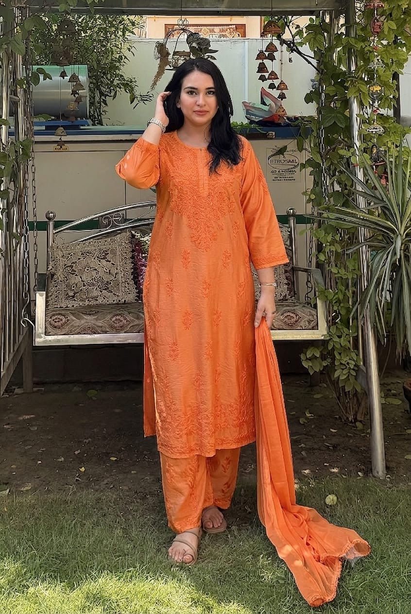 Chanderi Heavy work Ombre Rangrez 3pc Set - Chikankari official