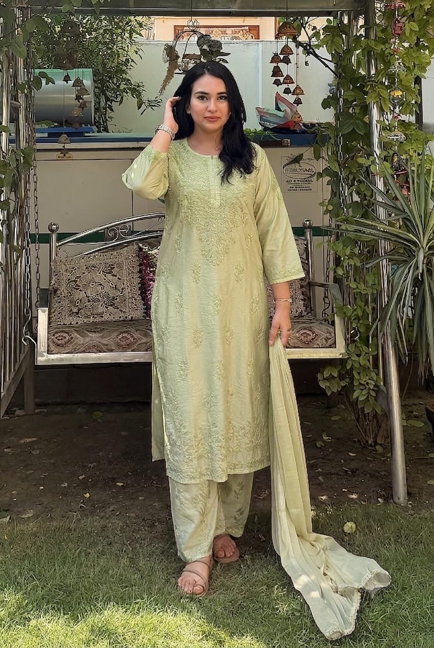 Chanderi Heavy work Ombre Rangrez 3pc Set - Chikankari official