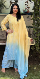 Chanderi Heavy work Ombre Rangrez 3pc Set - Chikankari official