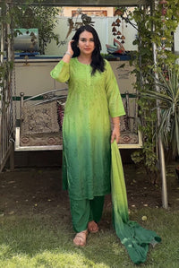 Chanderi Heavy work Ombre Rangrez 3pc Set - Chikankari official