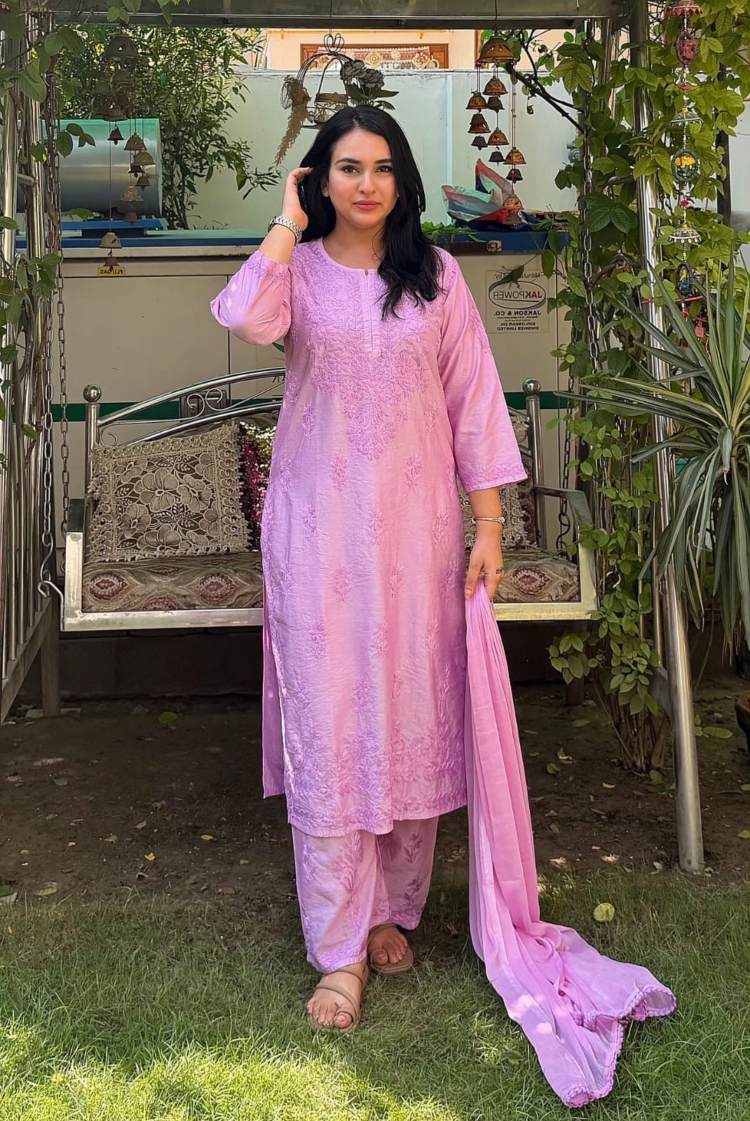 Chanderi Heavy work Ombre Rangrez 3pc Set - Chikankari official