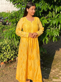 Chanderi Nyra ombre Frock Anchor Thread - Chikankari official