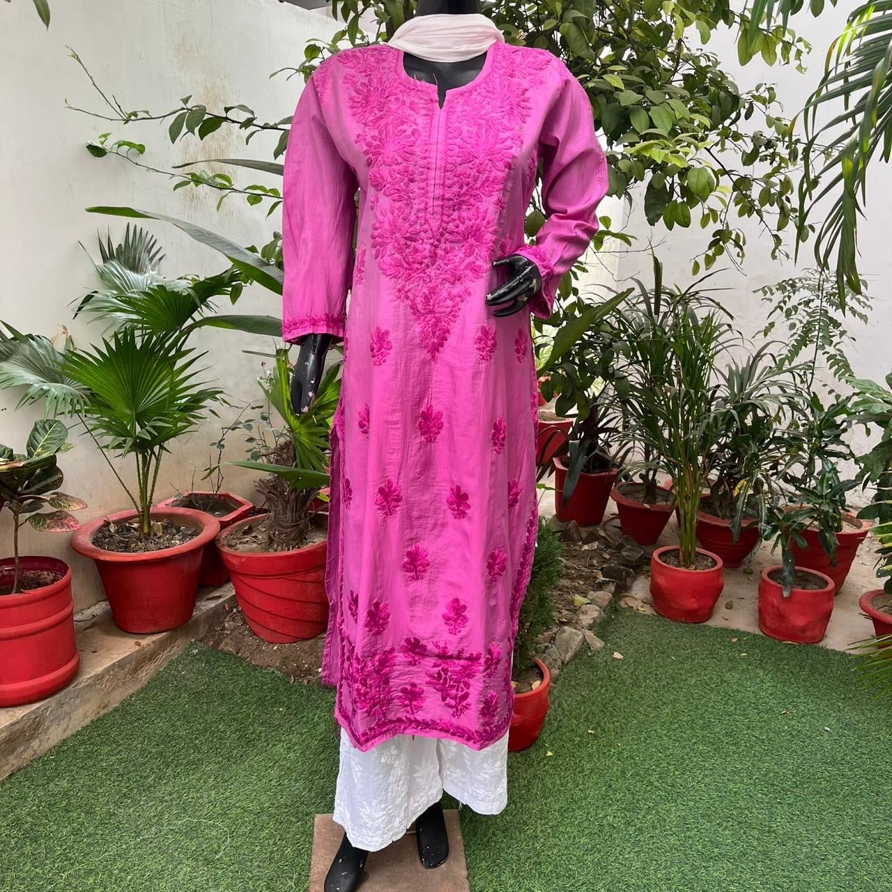 Chanderi Ombre Straight kurtis - Chikankari official
