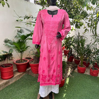 Chanderi Ombre Straight kurtis - Chikankari official