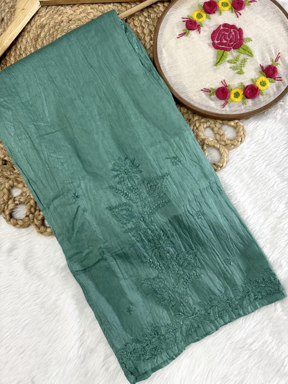 Chanderi Plazzo Combo in pastle shades - Chikankari official