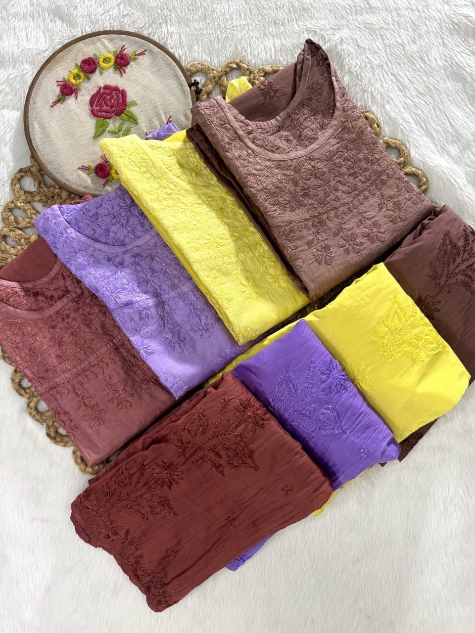 Chanderi Plazzo Combo in pastle shades - Chikankari official
