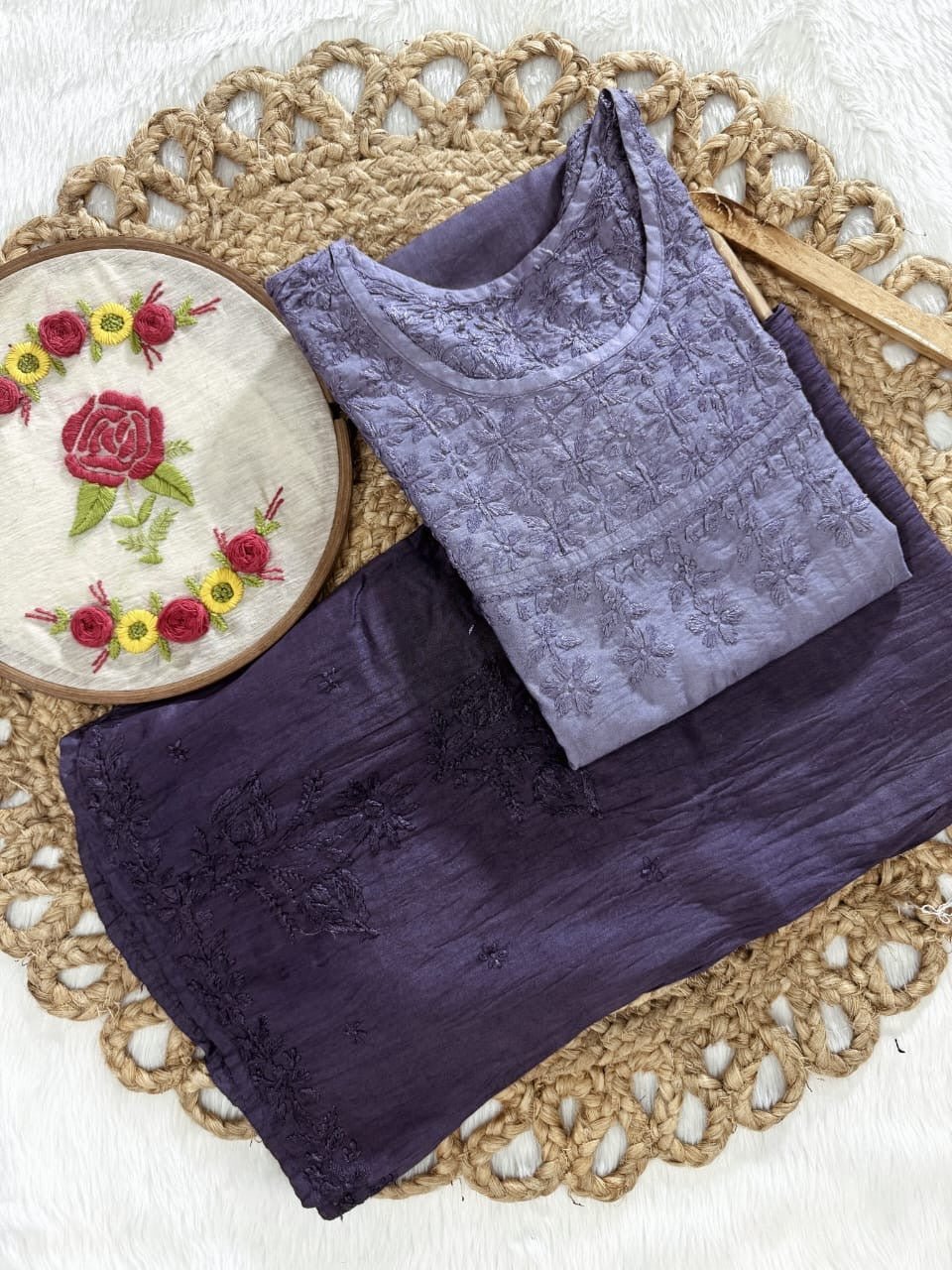 Chanderi Plazzo Combo in pastle shades - Chikankari official