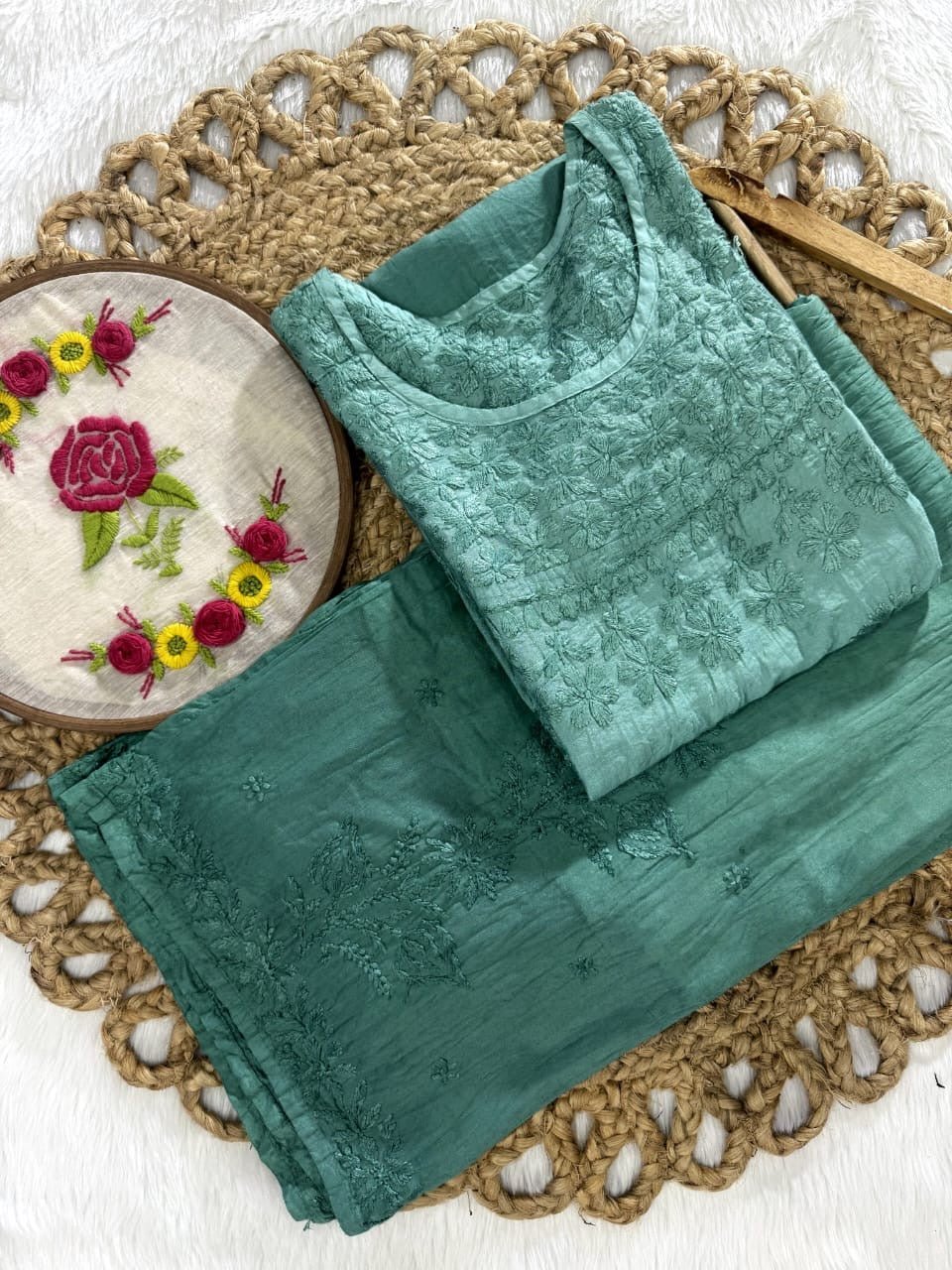 Chanderi Plazzo Combo in pastle shades - Chikankari official