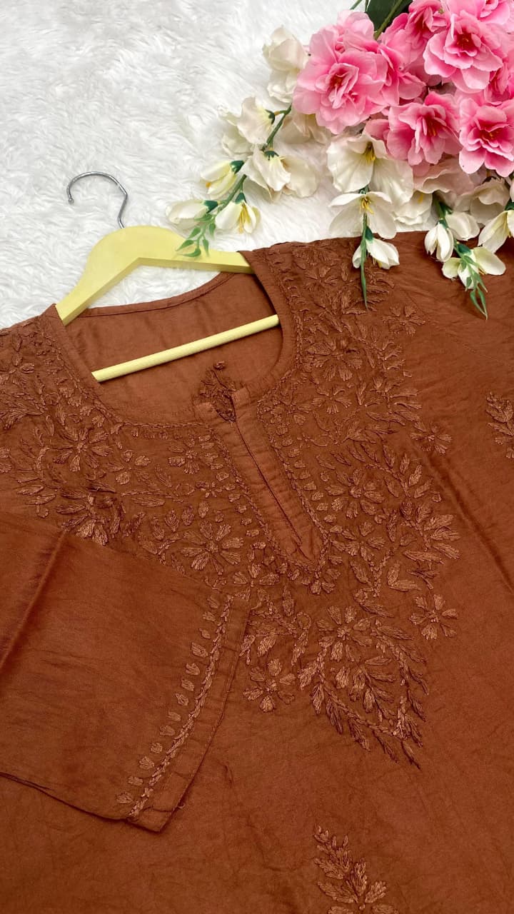 Chanderi short top light weight - Chikankari official