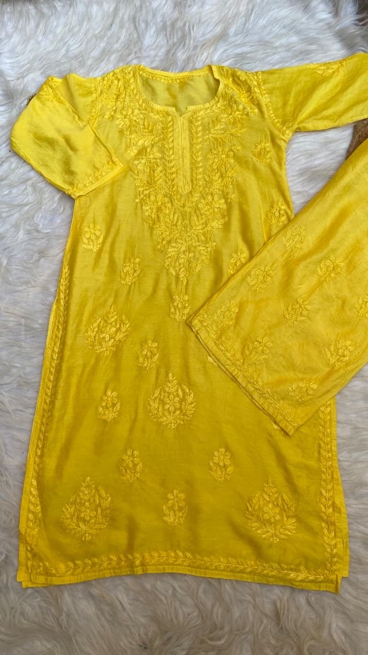 Chanderi silk Butter soft Embroidered 2pc set - Chikankari official