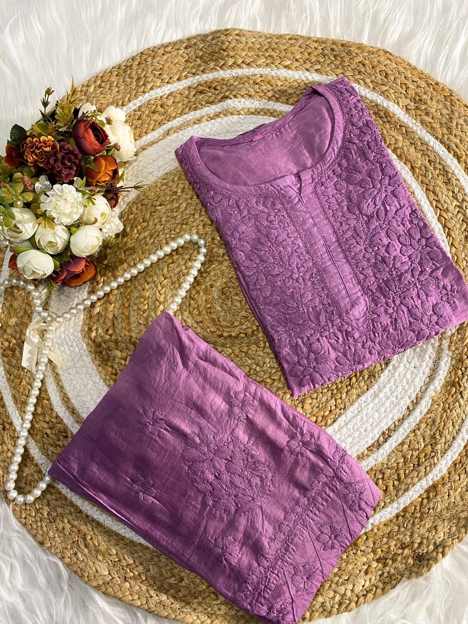 chanderi silk masterpiece CORD set - Chikankari official