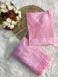 Chanderi Silk pastel Chikan combo - Chikankari official