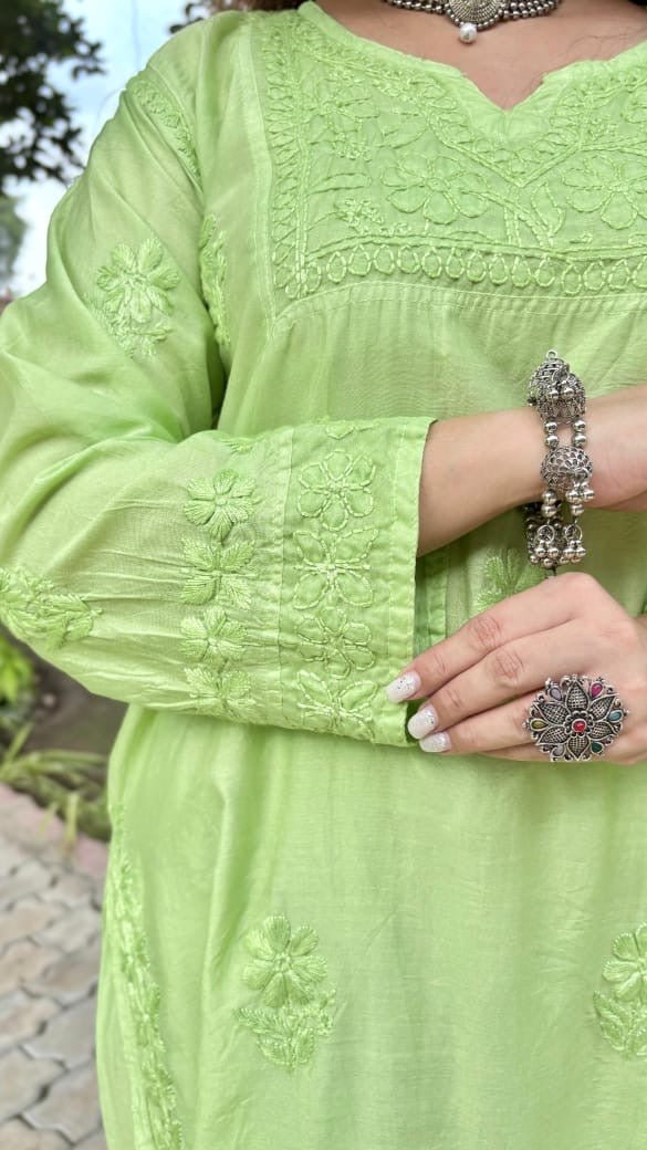 Chanderi Silk pastel Chikan combo - Chikankari official