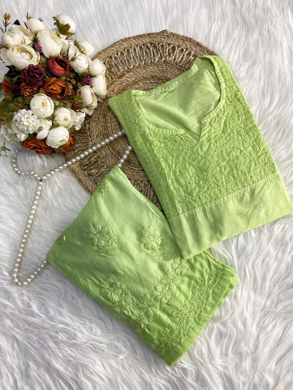 Chanderi Silk pastel Chikan combo - Chikankari official