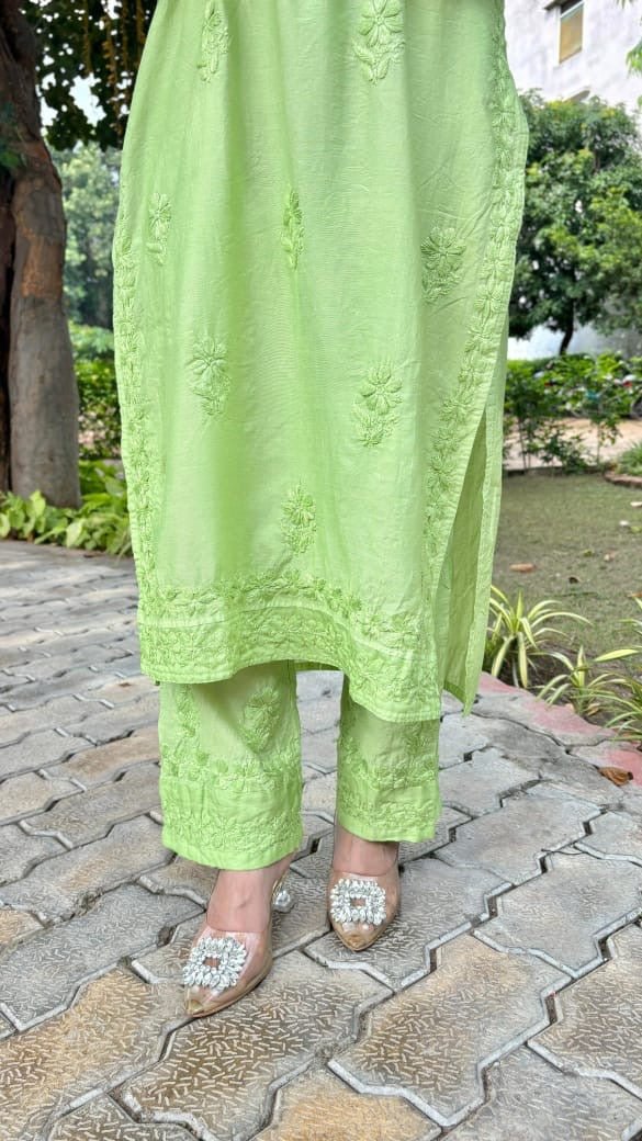 Chanderi Silk pastel Chikan combo - Chikankari official