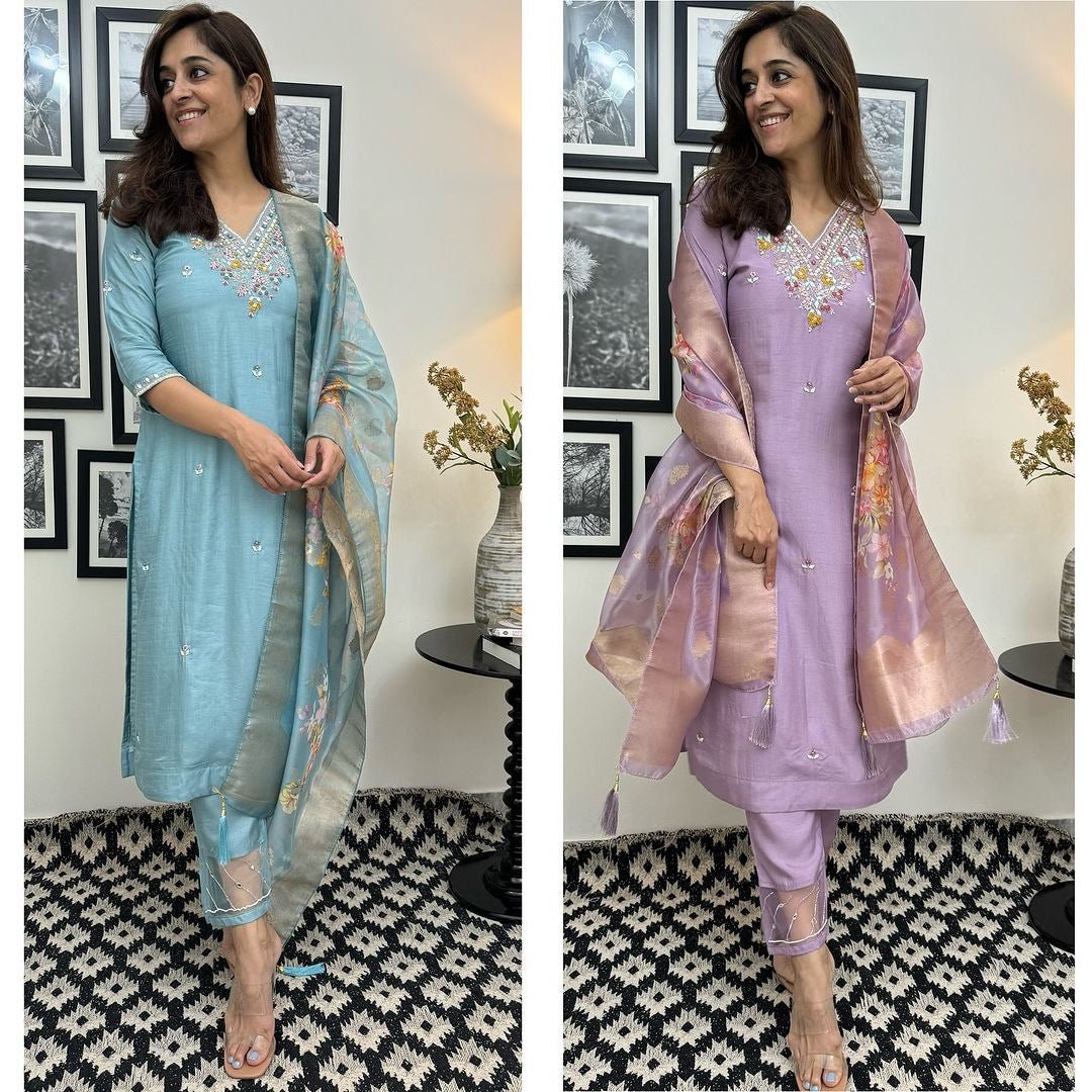 Chanderi Silk suit NEW ARRIVALS VALLEY - chikankariofficial