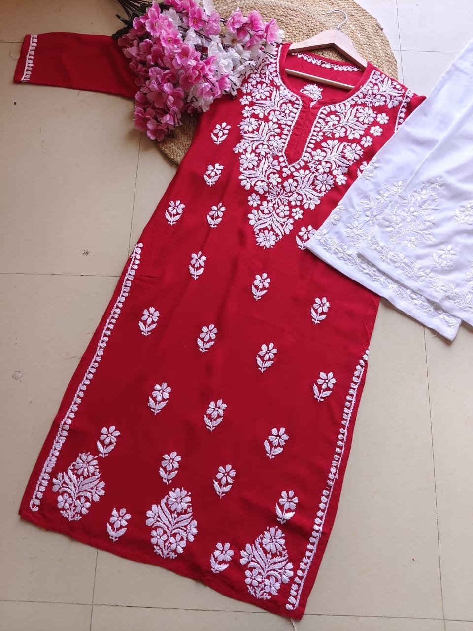 Chikan Rayon Gala Buti - Chikankari official