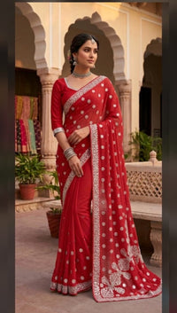 chikankari fancy Georgette saree border palli with blouse Gota patti - Chikankari official