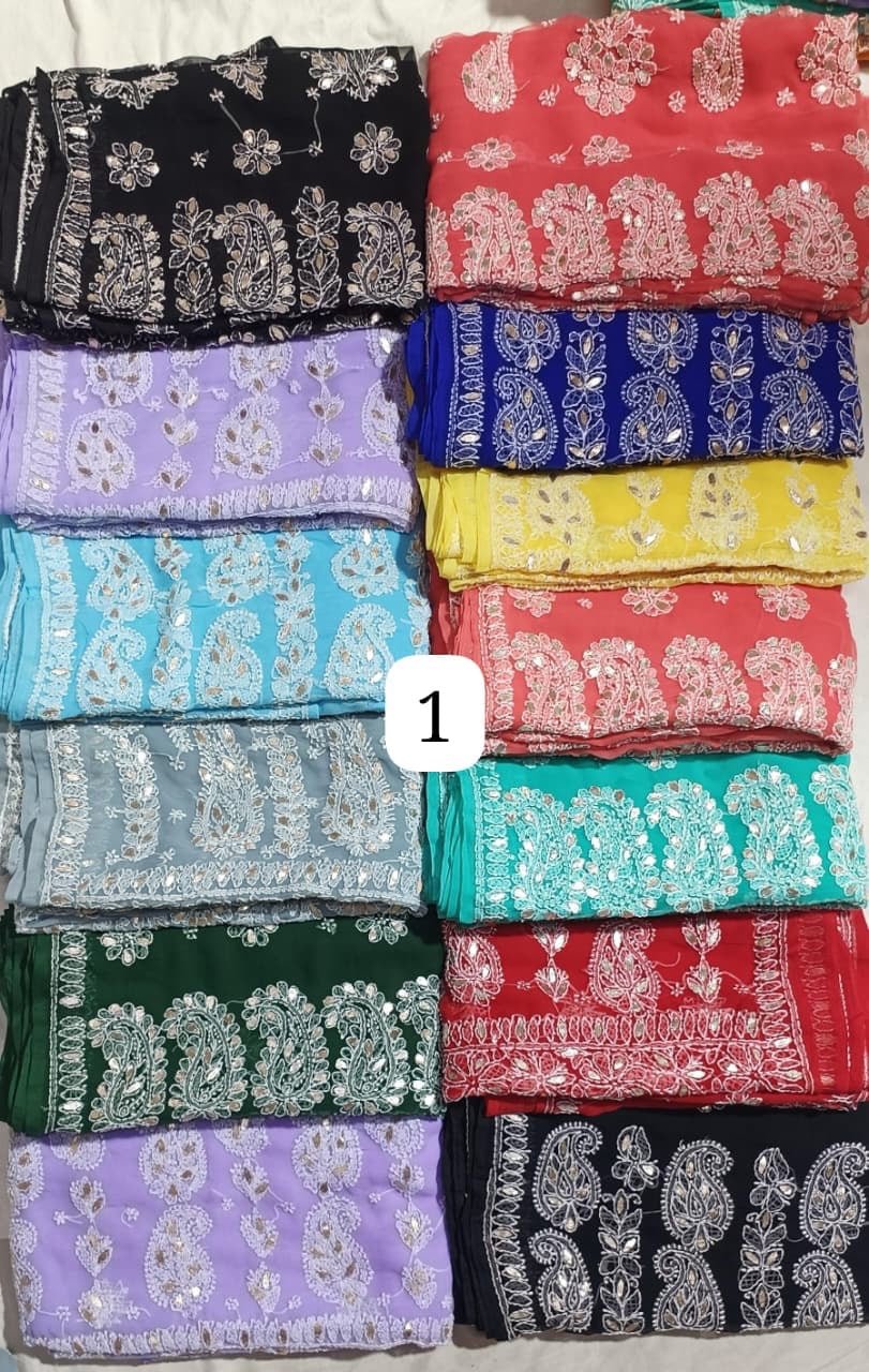 chikankari fancy Georgette saree border palli with blouse Gota patti - Chikankari official