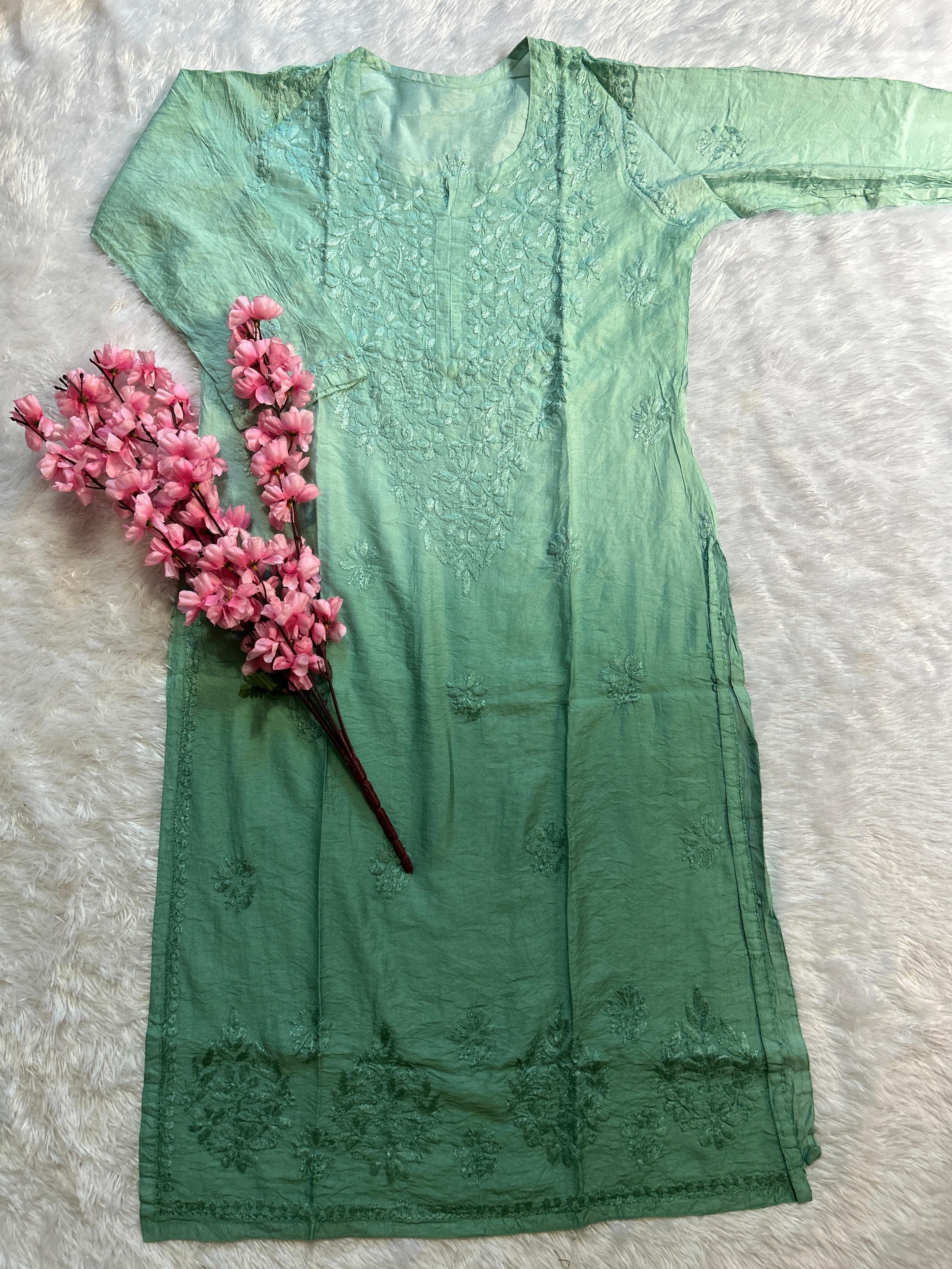 Chikankari Official 38 / apple green Soft Chanderi Dyeable Beautiful shades Kurtis