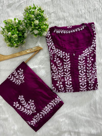 Chikankari Official 38 / wine Modal Cotton New concept Chikan Combo.