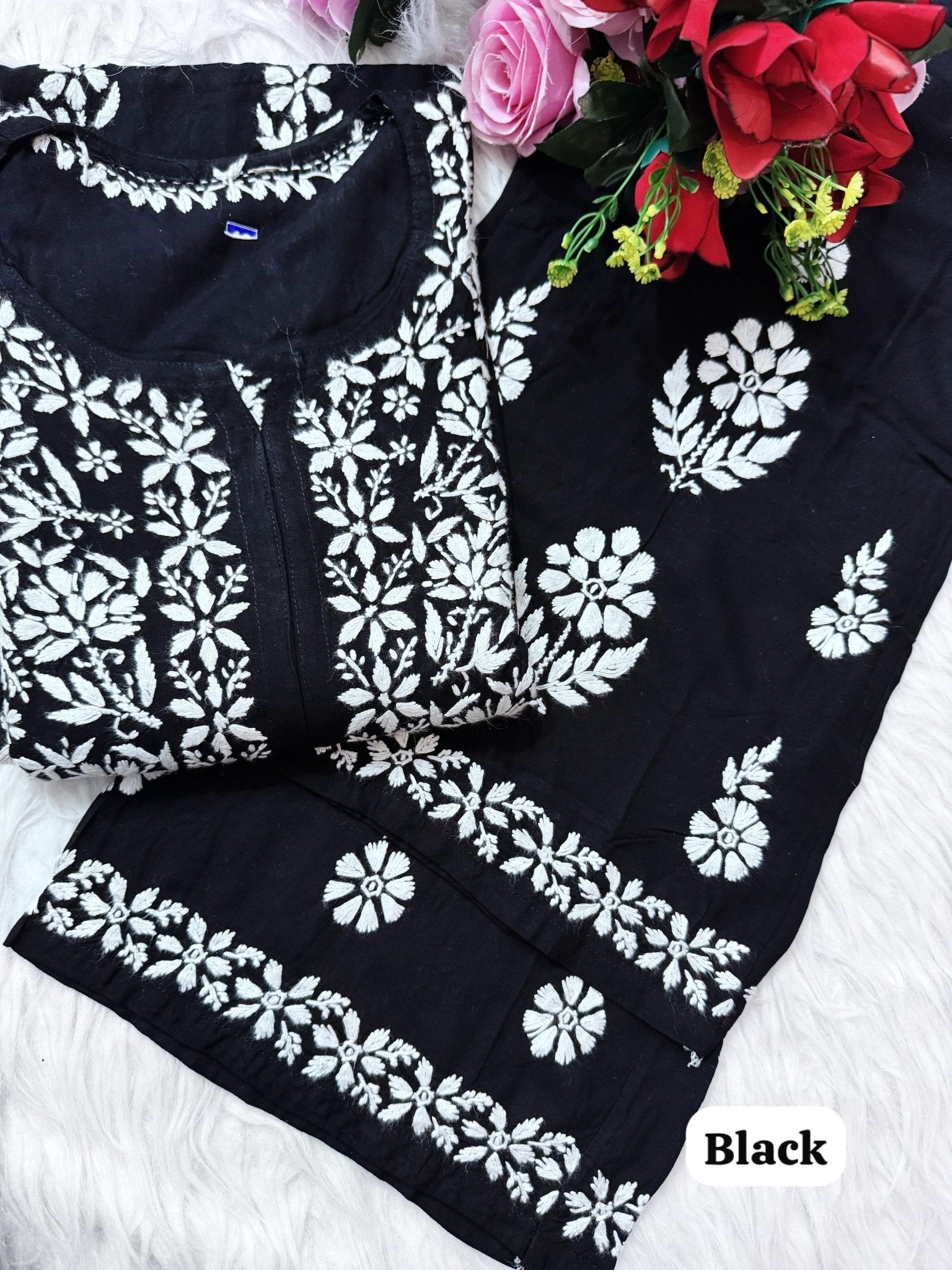 chikankariofficial 34 / black Rayon Co ord with beautiful work