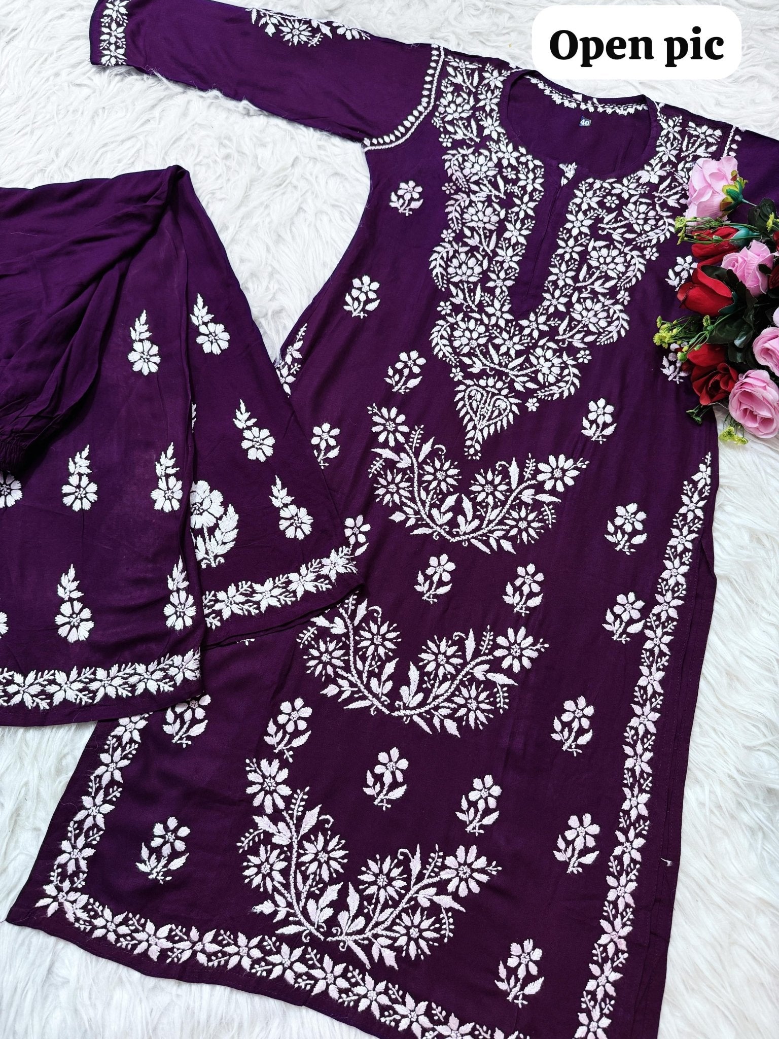 chikankariofficial 34 / deep purple Rayon Co ord with beautiful work