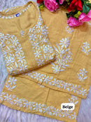 chikankariofficial 34 / yellow Rayon Co ord with beautiful work