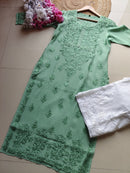 chikankariofficial 38 / apple green Inayat Pastel Shade soft  chikankari kurtis