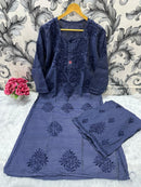 chikankariofficial 38 / denim Pure Chanderi Kurti & Plazzo