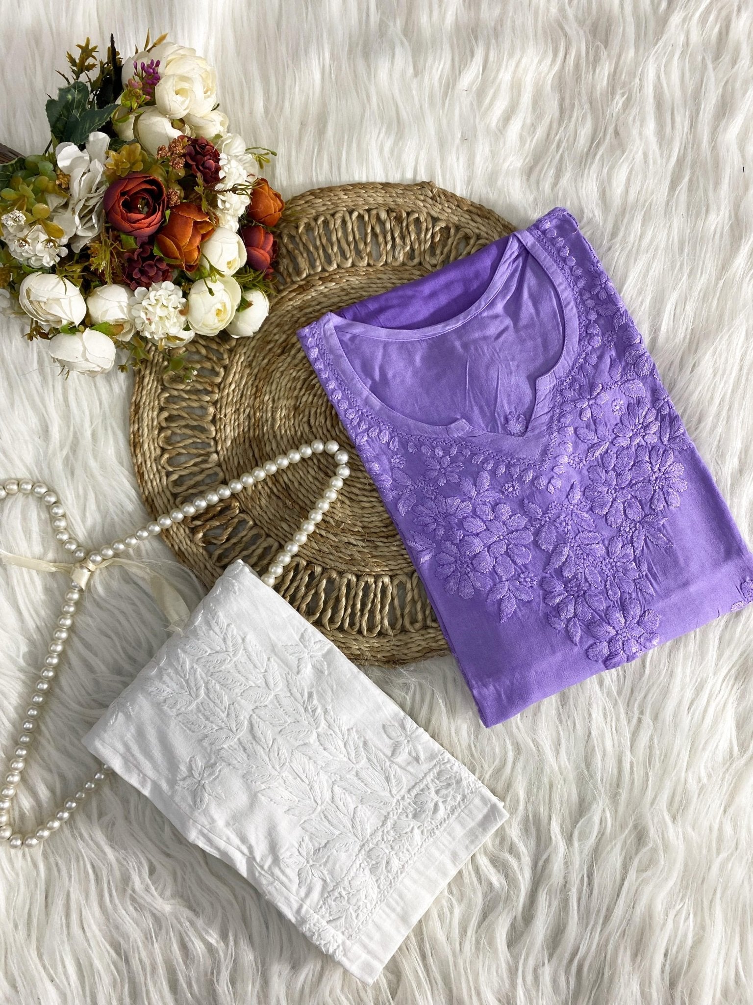 chikankariofficial 38 / lilac Smooth shiny 3d rayon chikankari