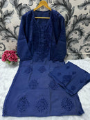 chikankariofficial 38 / navy Pure Chanderi Kurti & Plazzo