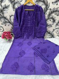 chikankariofficial 38 / purple Pure Chanderi Kurti & Plazzo