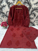 chikankariofficial 38 / red Pure Chanderi Kurti & Plazzo