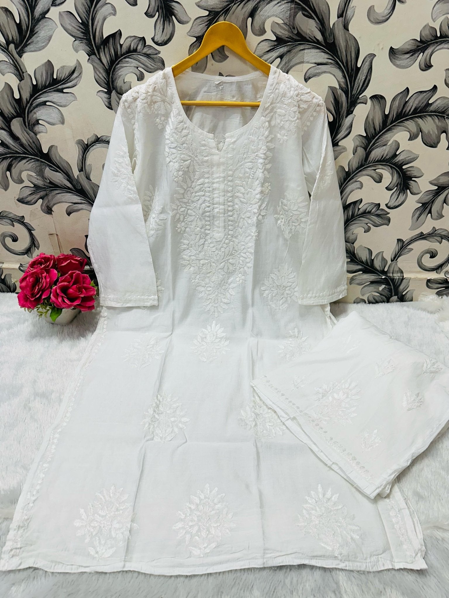 chikankariofficial 38 / white Pure Chanderi Kurti & Plazzo