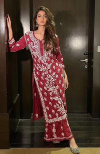 chikankariofficial Rayon Kurta and Plazzo With heavy chikan work