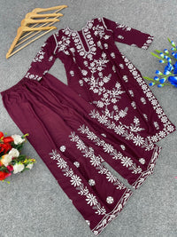 chikankariofficial Rayon Kurta and Plazzo With heavy chikan work