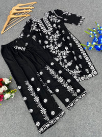 chikankariofficial Rayon Kurta and Plazzo With heavy chikan work