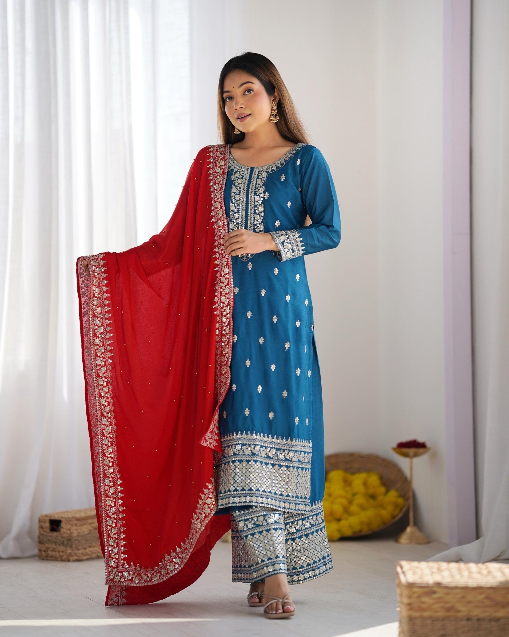 Chinom Heavy embroidery Festive sequence work 3pc Set - Chikankari official