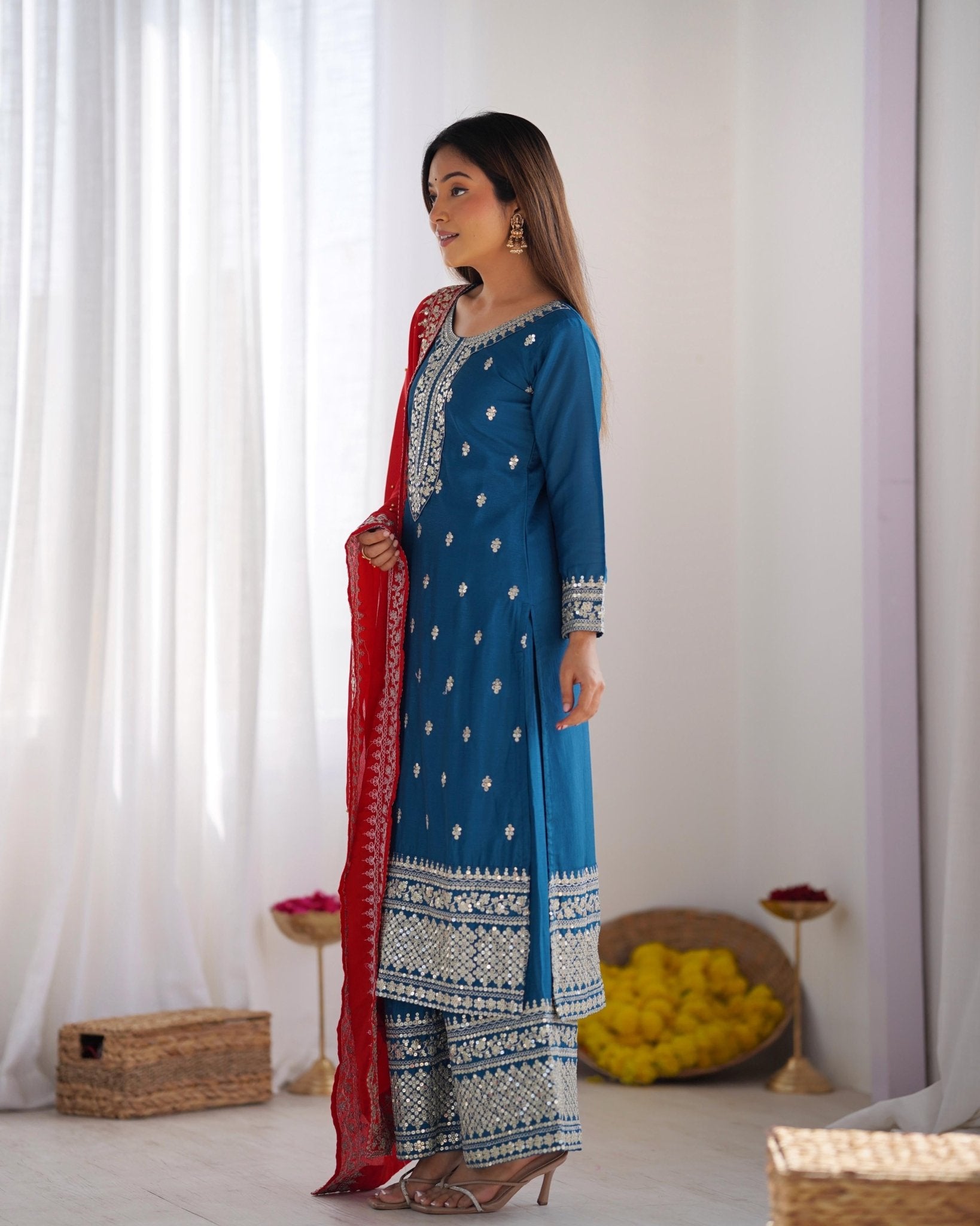 Chinom Heavy embroidery Festive sequence work 3pc Set - Chikankari official