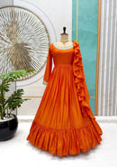 Chinon Gown With beautiful frill embroidery - Chikankari official