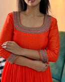 Chinon Gown With beautiful frill embroidery - Chikankari official